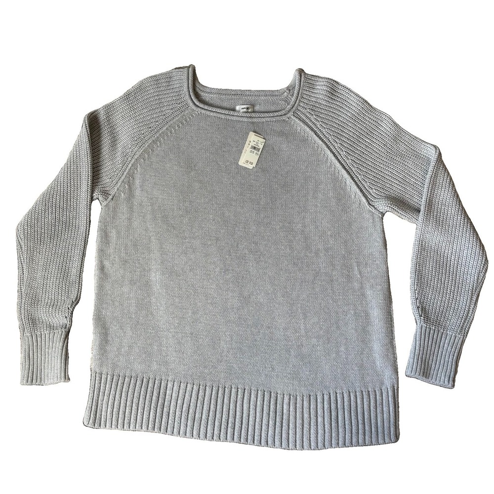 Aerie Cozy Knit Pullover Sweater Woman XS Gray 100% Cotton Boat Neck Ribbed NWT